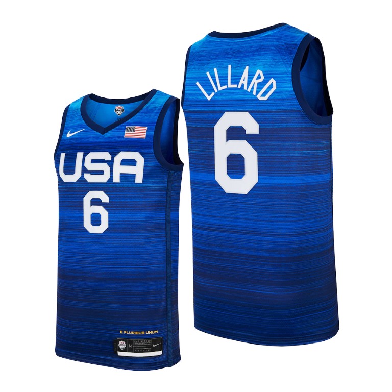 Men's USA Basketball #6 Damian Lillard 2021 Blue Tokyo Olympics Stitched Away Jersey